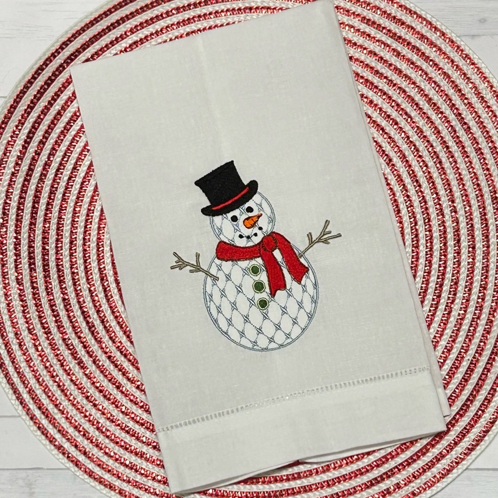 New embroidered Christmas snowman tea towel